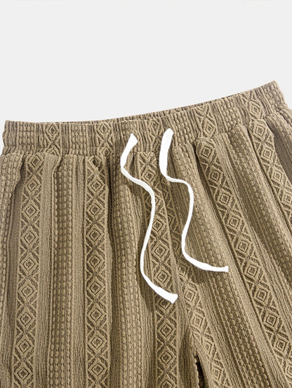 Men's Jacquard Casual Embroidered Logo Elastic Waist Solid Color Shorts