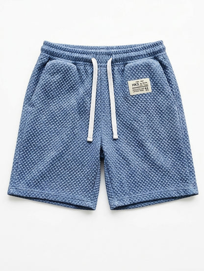 Men's Casual Loose Shorts Textured Embroidered Logo Everyday Wear