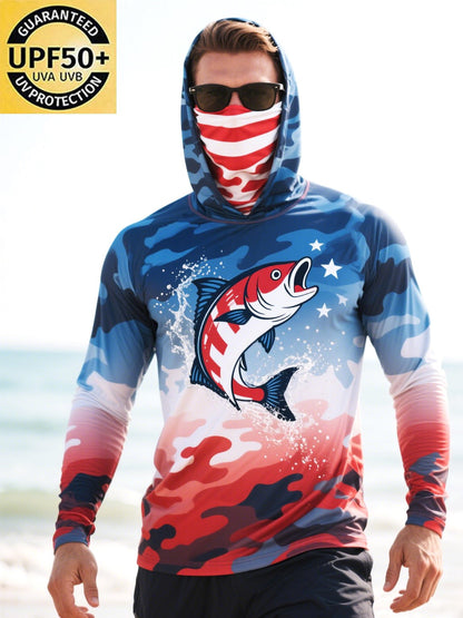 Men's Outdoor Fishing Sun Protection Breathable Cooling Mask Hooded Sun Protection Long Sleeve Top