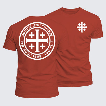 Luxe Mercerized Cotton Tee - Domine Iesu Christe Jerusalem Cross