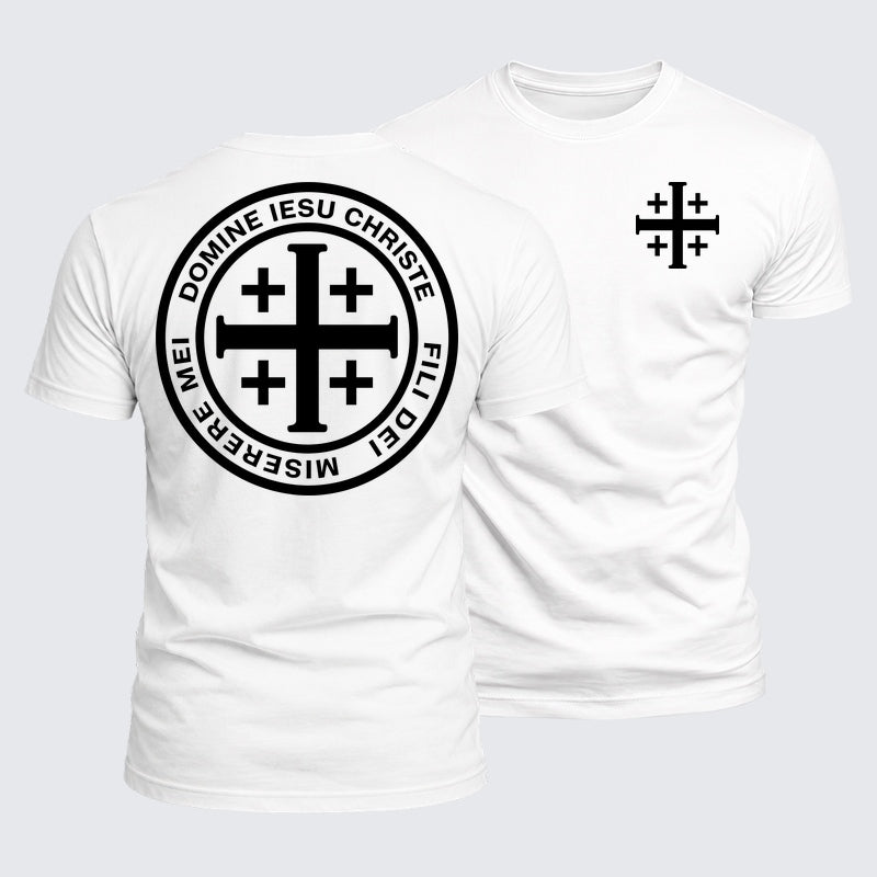 Luxe Mercerized Cotton Tee - Domine Iesu Christe Jerusalem Cross