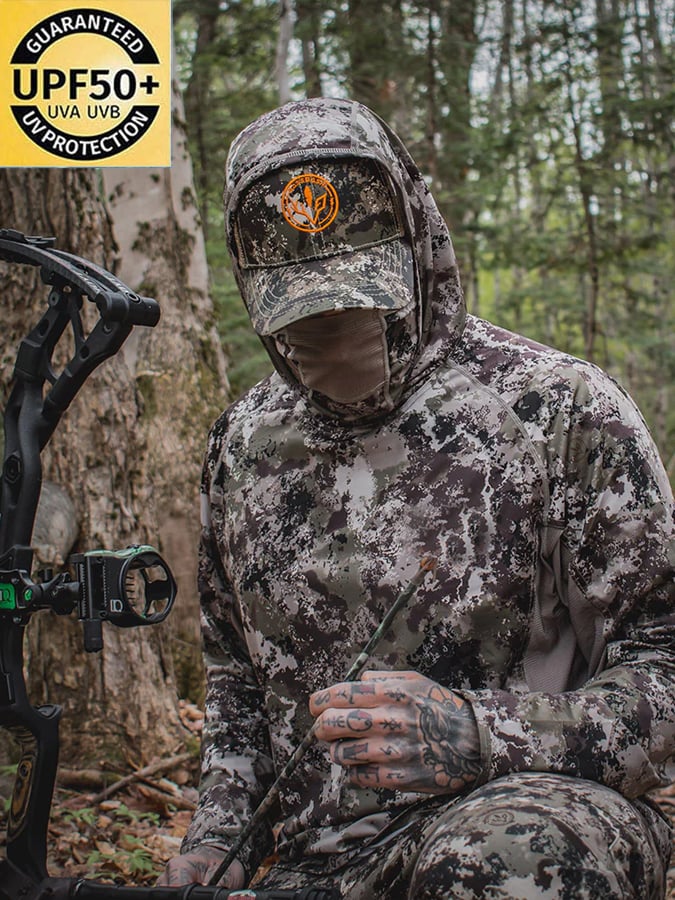 Men's Outdoor Sun Protection Breathable Cool Hunting Camouflage Mask Hooded Sun Protection Long-Sleeved Top