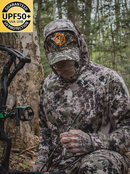 Men's Outdoor Sun Protection Breathable Cool Hunting Camouflage Mask Hooded Sun Protection Long-Sleeved Top
