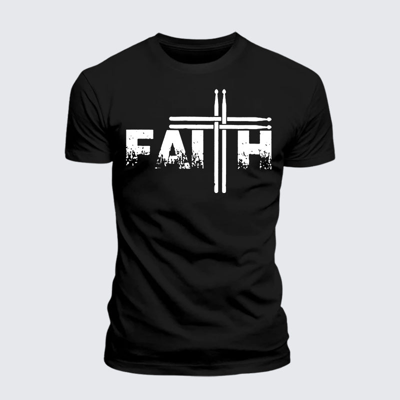 Luxe Mercerized Cotton Tee - Faith Drum Stick Cross