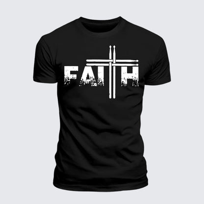 Luxe Mercerized Cotton Tee - Faith Drum Stick Cross