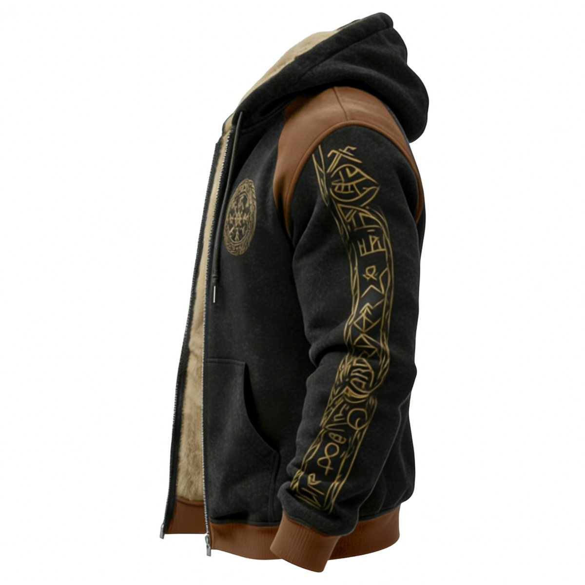Nordic Viking Style Retro Vegvísir Casual Long-Sleeve Warm Fleece Hoodie