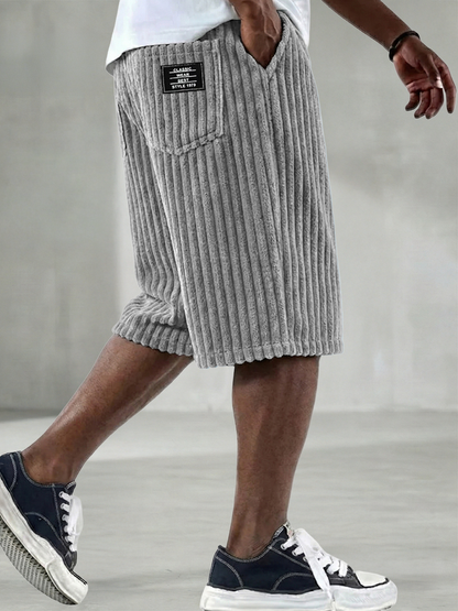 Men's Vintage Corduroy Shorts - Embroidered Comfort Fit Casual Bottoms