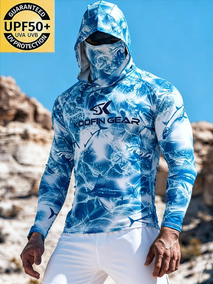 Men's Outdoor Sun Protection Breathable Cool Hooded Sun Protection Long-Sleeved Top