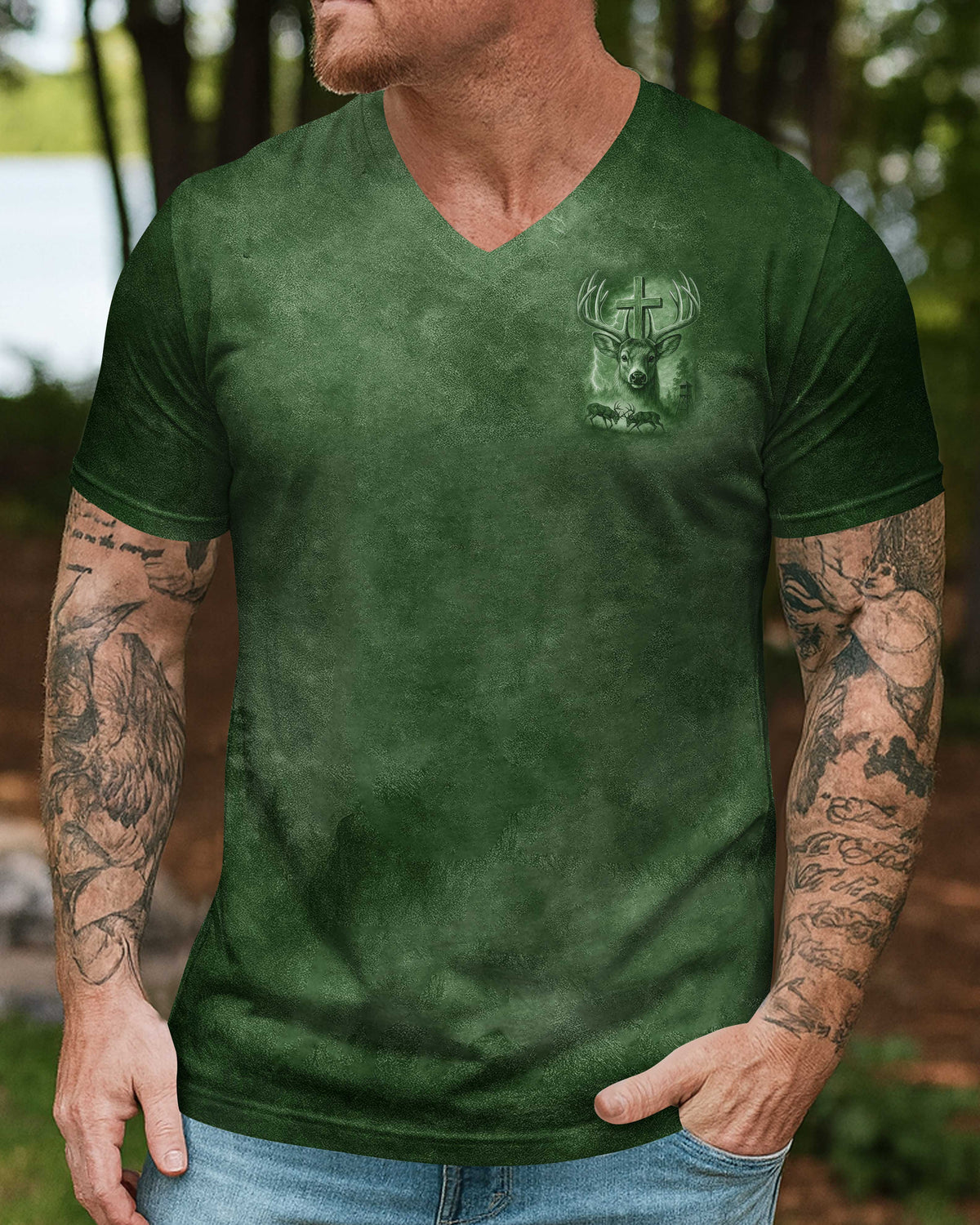 I've Got Hunting In My Veins And Jesus In My Heart Green T-Shirt