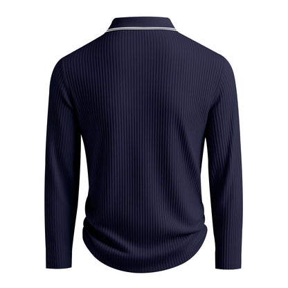 Men's Long Sleeve Polo Shirt Jacquard Fabric Collared Top