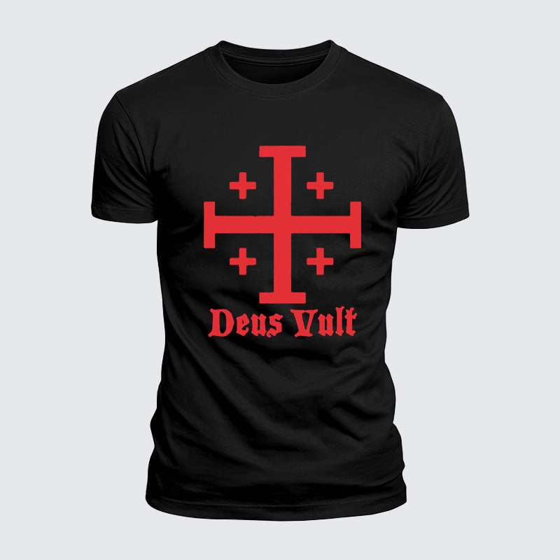 Luxe Mercerized Cotton Tee - Jerusalem Cross Deus Vult