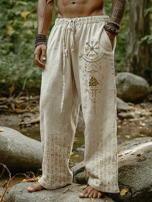 Men's Viking Holiday Style Vintage Nordic Rune Totem Casual Linen Pants