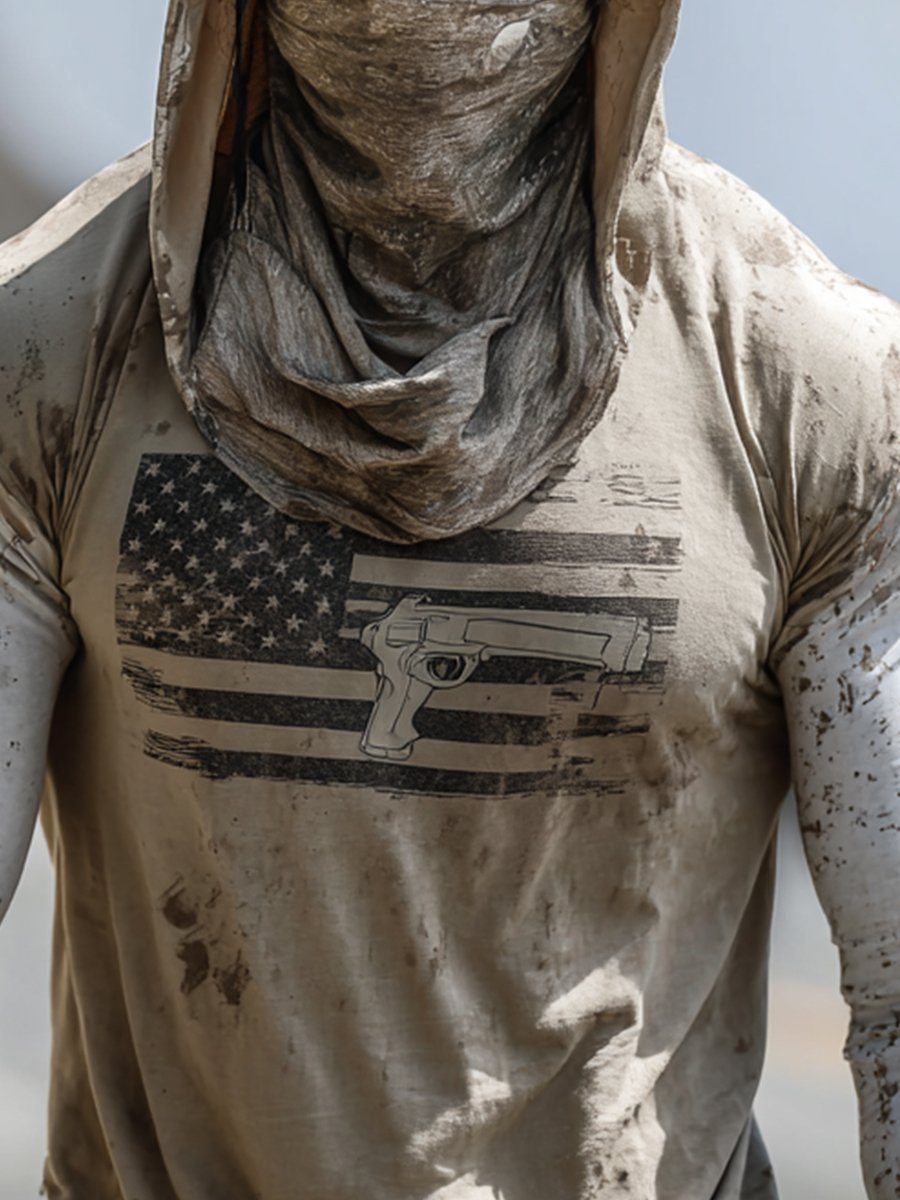 Men's Skull Outdoor Sun Protection Breathable Cooling Mask Hooded Sun Protection Long Sleeve Top