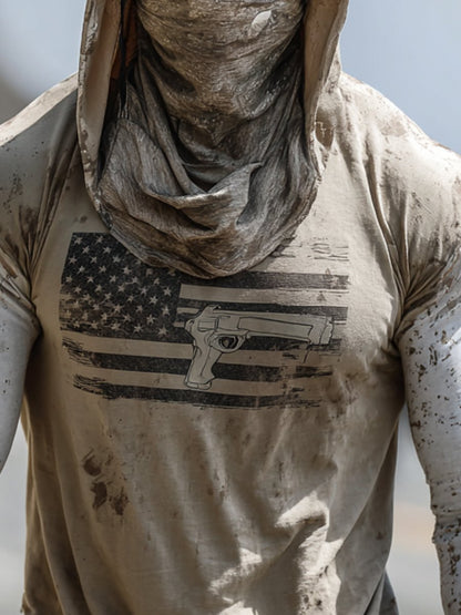 Men's Skull Outdoor Sun Protection Breathable Cooling Mask Hooded Sun Protection Long Sleeve Top