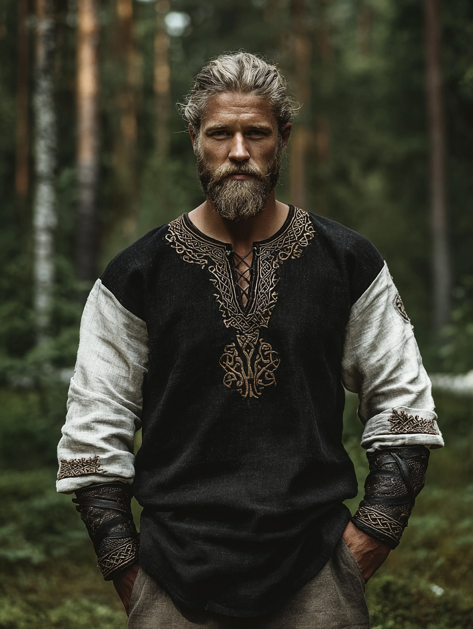 Men's Viking Occult Vintage Two-Tone Long-Sleeve Linen T-shirt