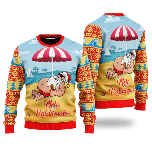 Santa Claus Mele Kalikimaka Beach Ugly Christmas Sweater For Men & Women