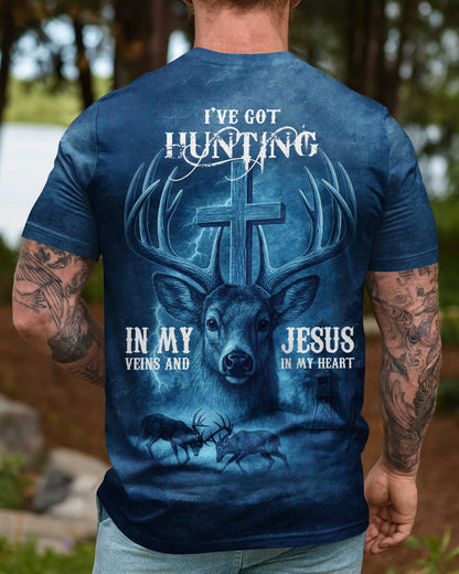 I've Got Hunting In My Veins And Jesus In My Heart Blue T-Shirt