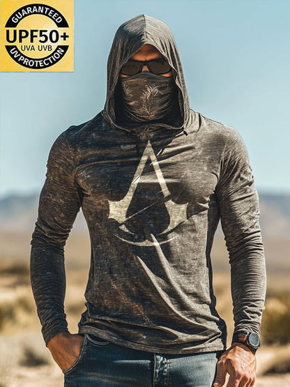 Men's Outdoor Sun Protection Breathable Cool Mask Hooded Sun Protection Long-Sleeved Top
