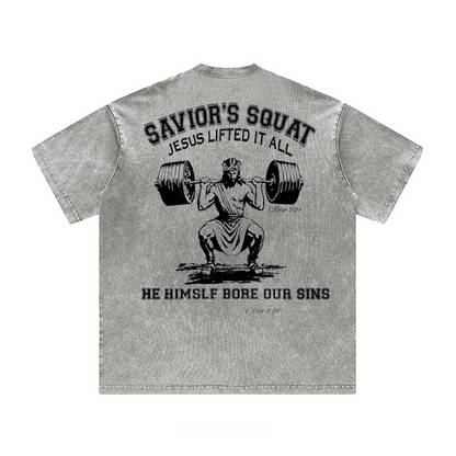 Savior's Squat Jesus Lifted It All Unisex Tee
