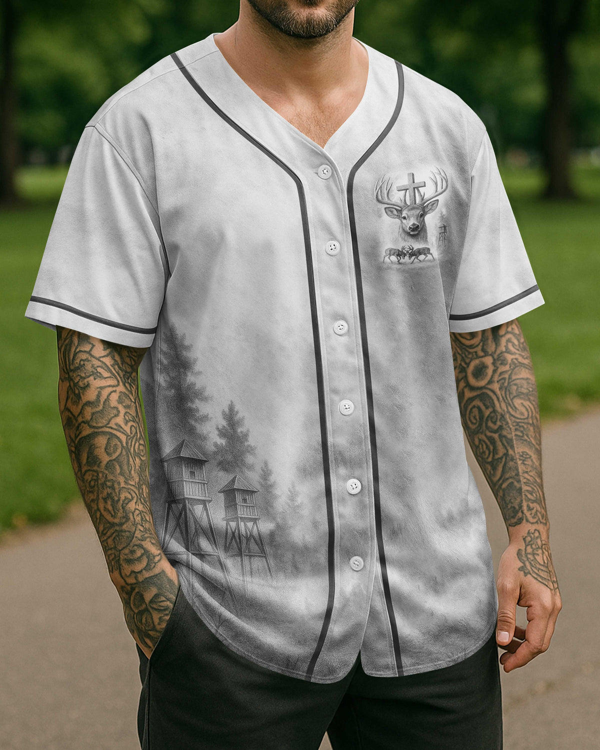 I've Got Hunting In My Veins And Jesus In My Heart All Over Print Grey T-Shirt