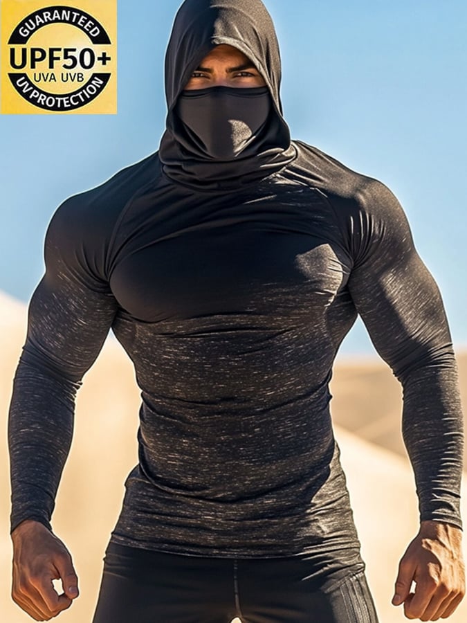 Men's Outdoor Sun Protection Breathable Cool Mask Hooded Sun Protection Long-Sleeved Top