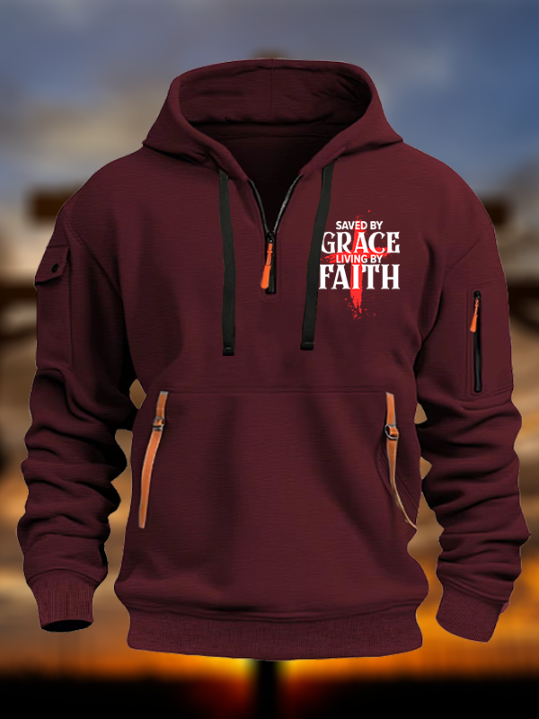 Saved By Grace Living By Faith Jesus God Christian Zipper Hoodies