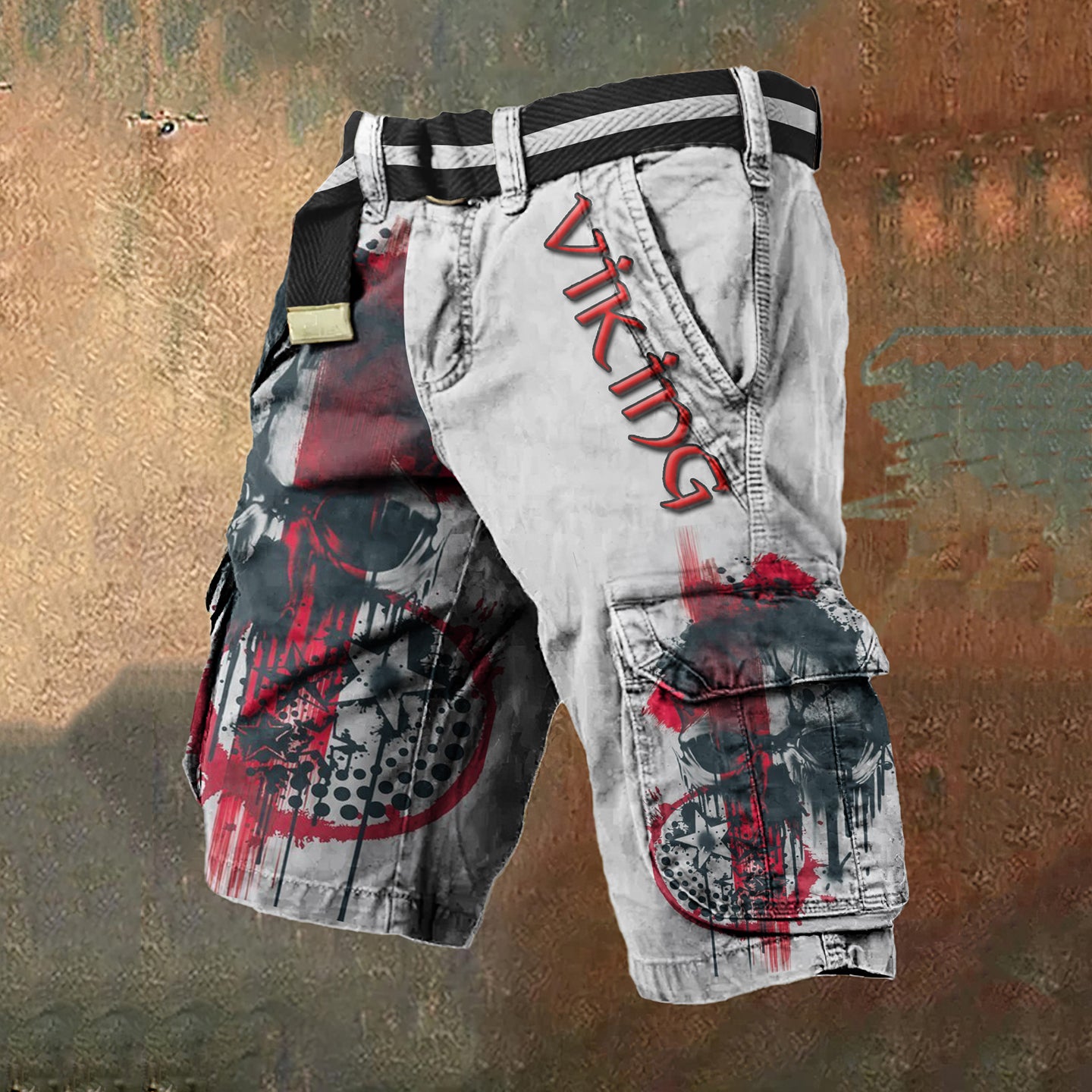 Vintage Viking Skull Art Men's Work Shorts