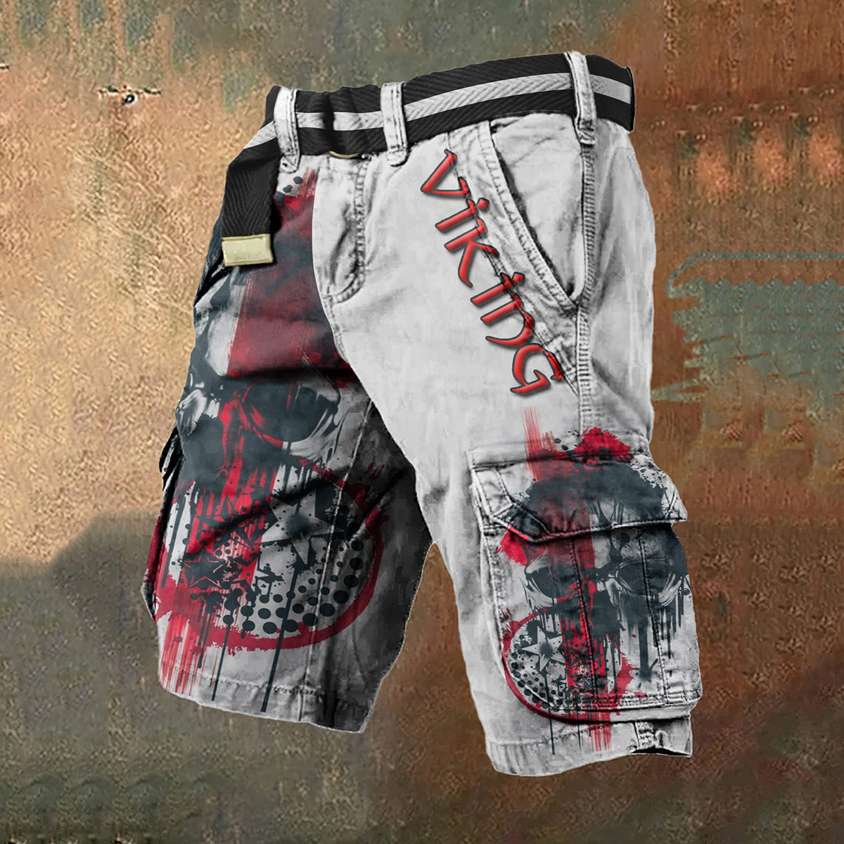 Vintage Viking Skull Art Men's Work Shorts