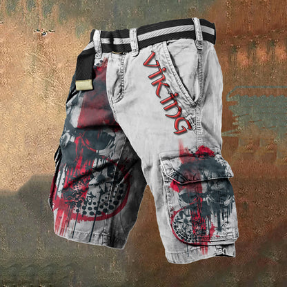 Vintage Viking Skull Art Men's Work Shorts