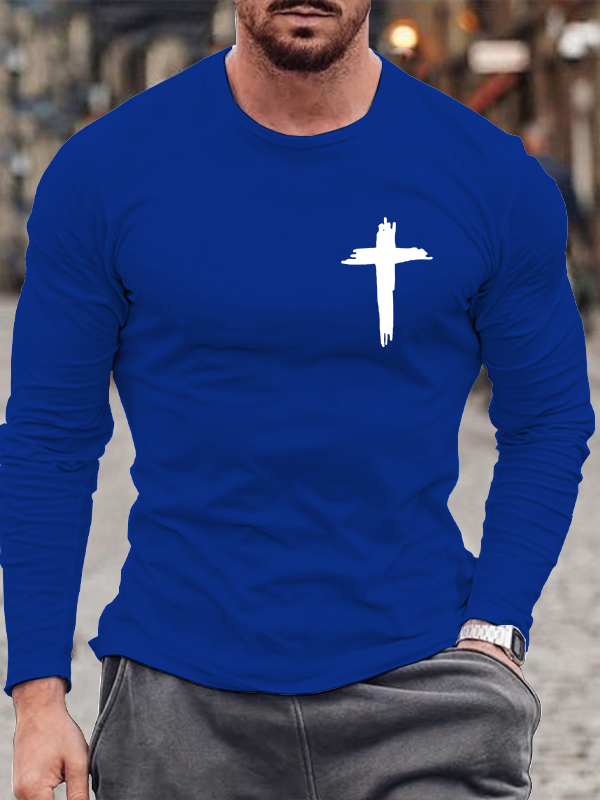 Cross Print Crew Neck Long Sleeve T-Shirt