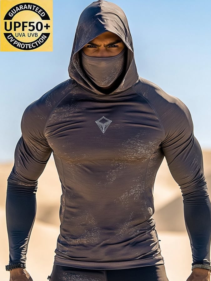 Men's Outdoor Sun Protection Breathable Cool Mask Hooded Sun Protection Long-Sleeved Top