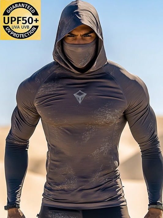 Men's Outdoor Sun Protection Breathable Cool Mask Hooded Sun Protection Long-Sleeved Top