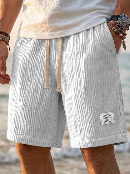 Men's Breathable Linen Loose Fit Embroidered Logo Casual Holiday Shorts