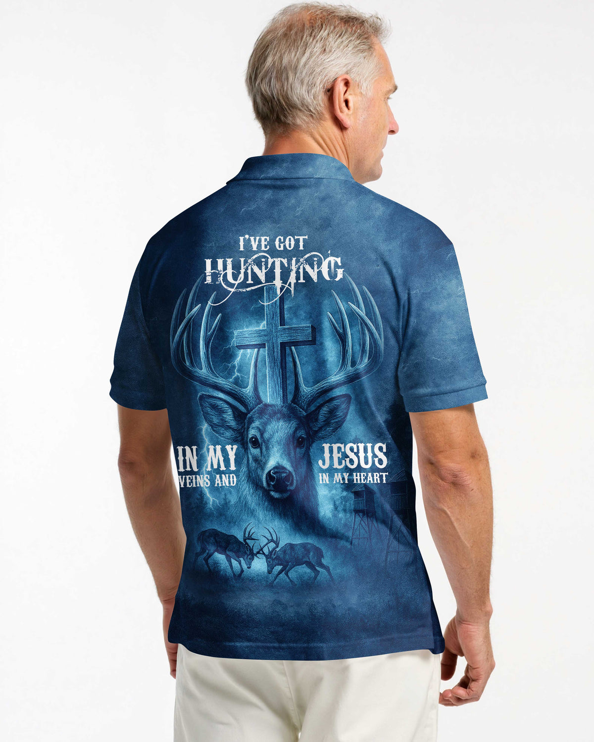 I've Got Hunting In My Veins And Jesus In My Heart Blue T-Shirt