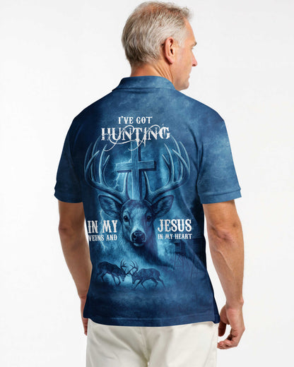 I've Got Hunting In My Veins And Jesus In My Heart Blue T-Shirt