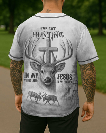 I've Got Hunting In My Veins And Jesus In My Heart All Over Print Grey T-Shirt