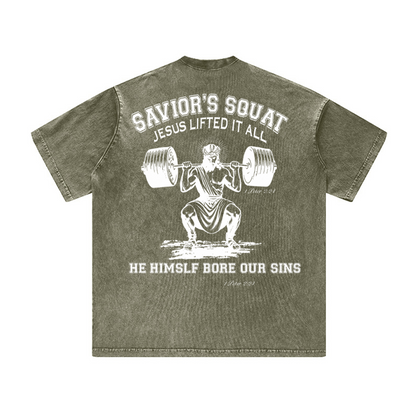 Savior's Squat Jesus Lifted It All Unisex Tee