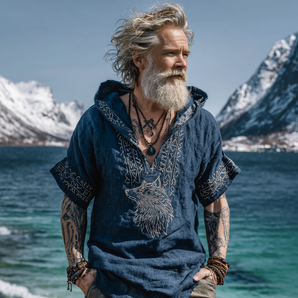 Men's Viking Inspired Wolf Rune Celtic Knot Short Sleeve Hoodie