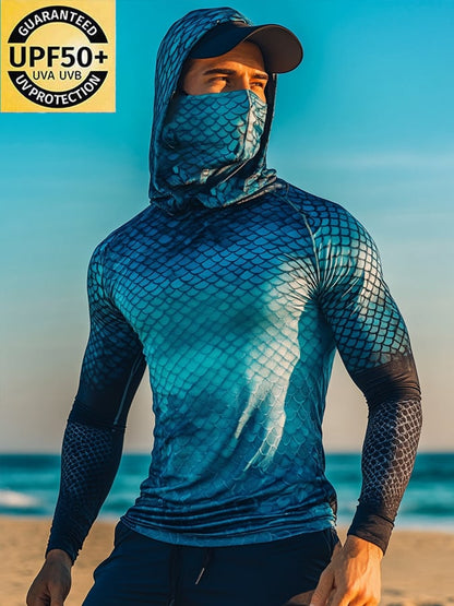 Men's Outdoor Sun Protection Breathable Cool Mask Hooded Sun Protection Long-Sleeved Top