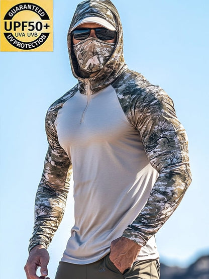 Men's Outdoor Sun Protection Breathable Cool Mask Hooded Sun Protection Long-Sleeved Top