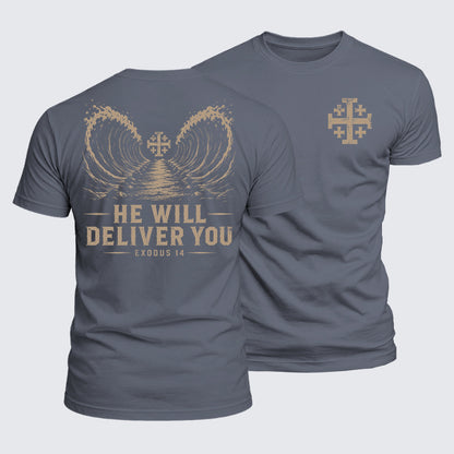 Luxe Mercerized Cotton Tee - He Will Deliver You Exodus 14