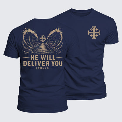 Luxe Mercerized Cotton Tee - He Will Deliver You Exodus 14