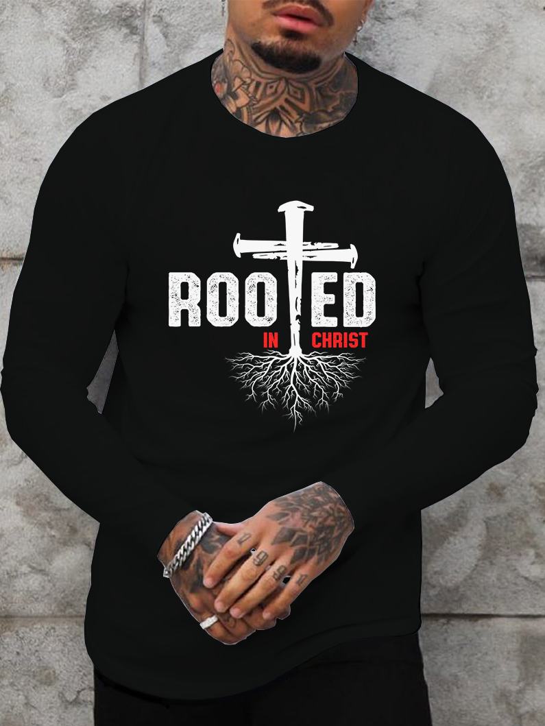 Rooed In Christ Cross Long Sleeve T-Shirt