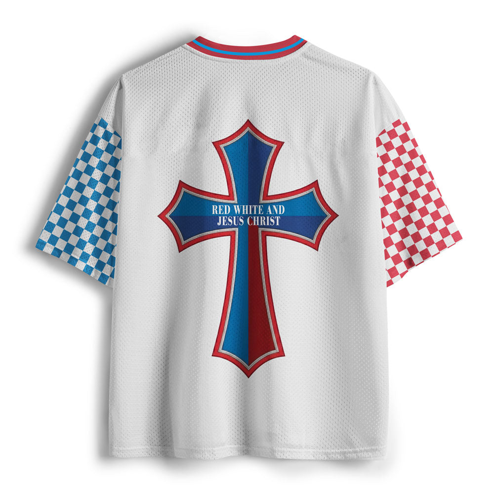 Red White And Jesus Christ Christian Mesh Jersey