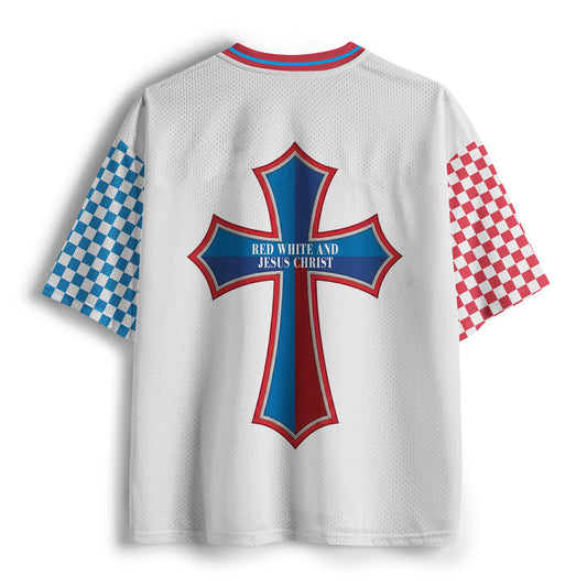 Red White And Jesus Christ Christian Mesh Jersey