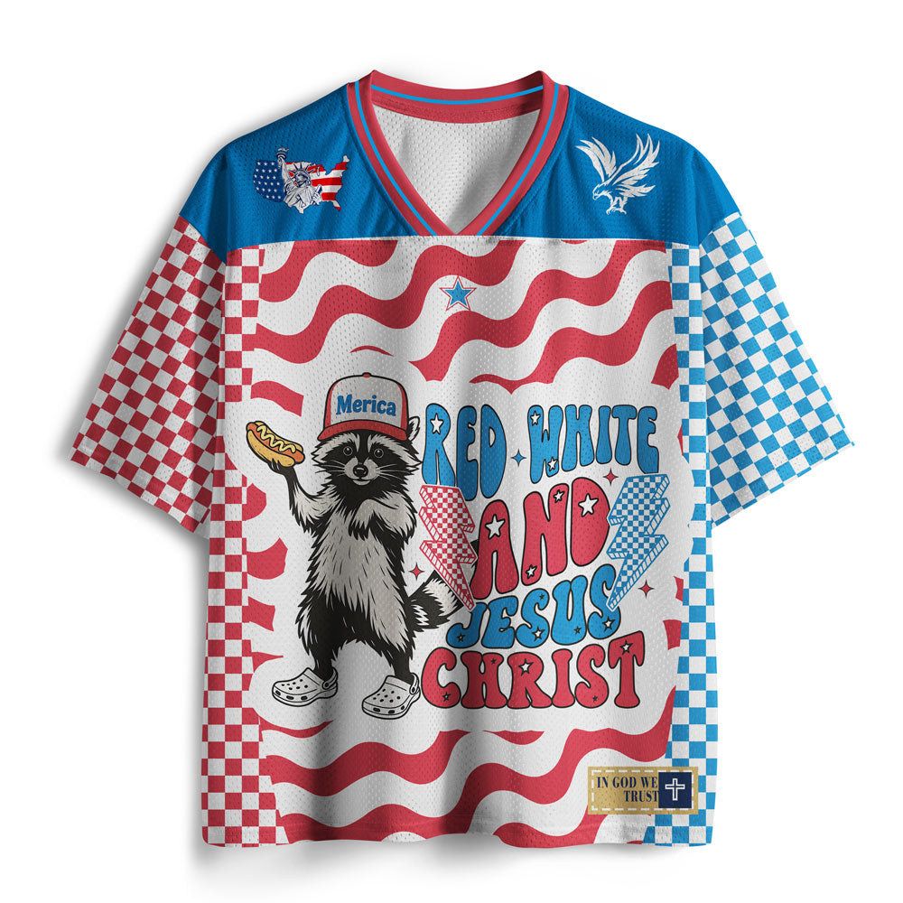 Red White And Jesus Christ Christian Mesh Jersey