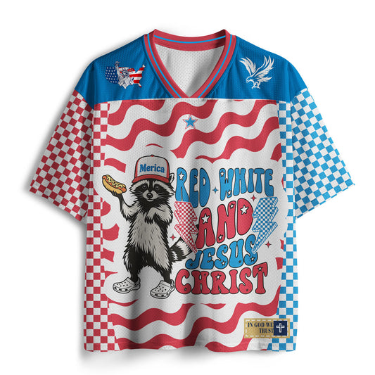 Red White And Jesus Christ Christian Mesh Jersey
