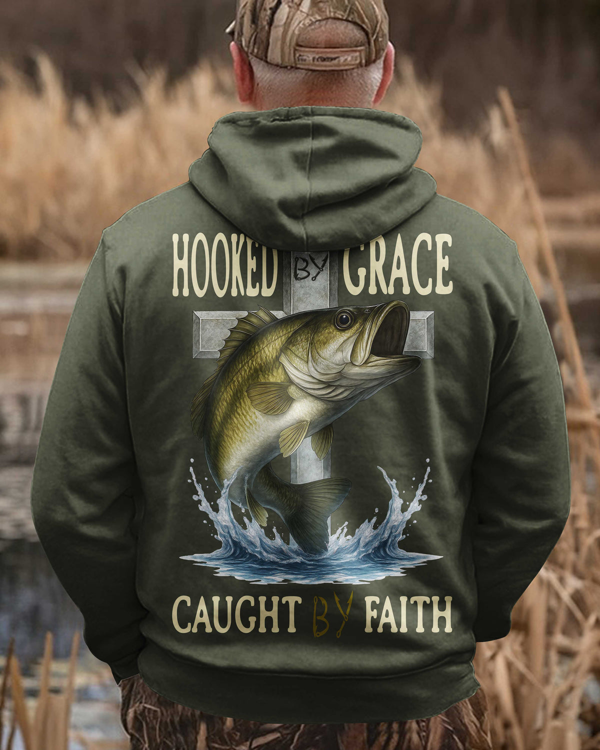 Hooked By Grace Caught By Faith All Over Print T-Shirt
