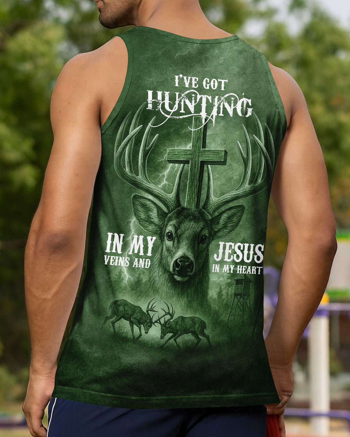 I've Got Hunting In My Veins And Jesus In My Heart Green T-Shirt