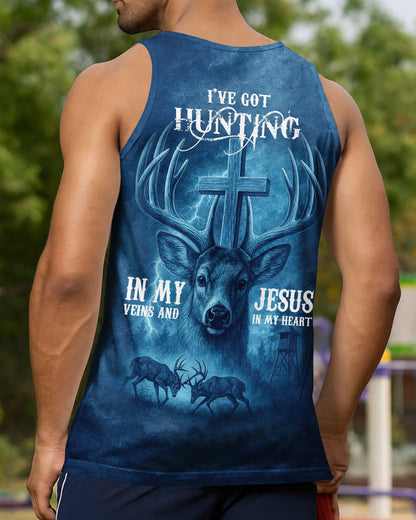 I've Got Hunting In My Veins And Jesus In My Heart Blue T-Shirt